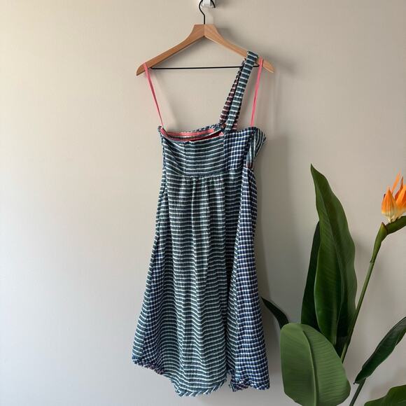 Anthropologie Maeve Waverly Dress One-Shoulder Checkered gingham midi asymmetric - Picture 4 of 16